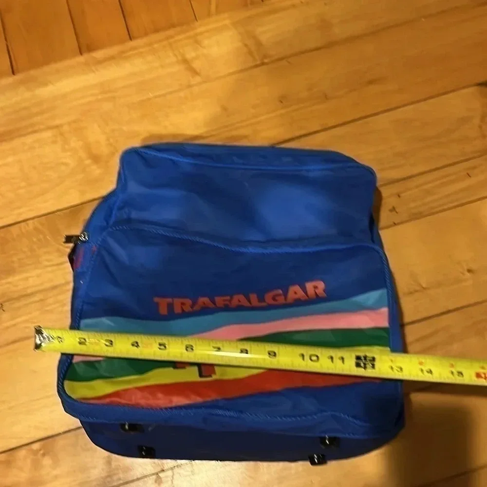 Trafalgar Backpack Shoulder Bag Vintage 80's Rainbow Blue Travel Bag w Small Bag